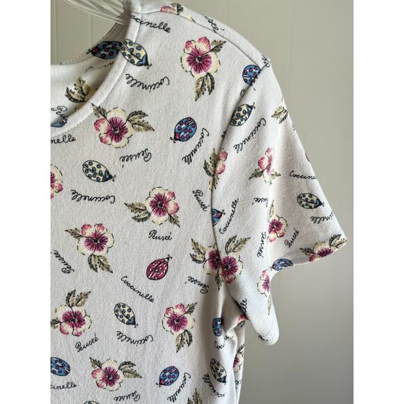 Vintage 90s Y2K Cottagecore Garden Print Midi Dress Small Ladybug Floral Stretch - Picture 6 of 16